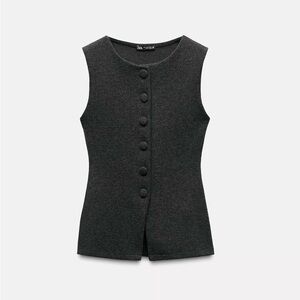 Zara grey soft button vest blouse